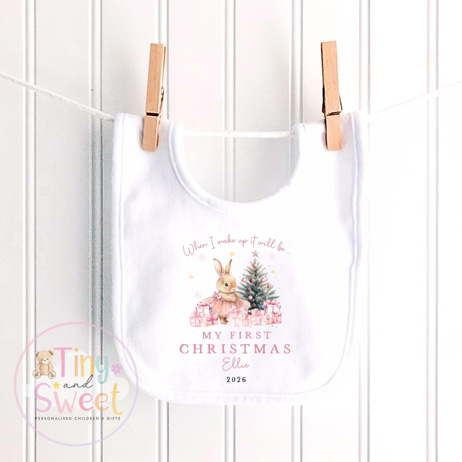 Personalised My First Christmas Ballerina Bunny Sleepsuit, When I wake up it will be christmas, Babies 1st Christmas, New Baby first xmas