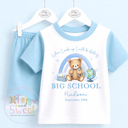 Personalised Starting School Shorts &amp; T-shirt Set, Girls or Boys Big School Cotton Clothing Set, Tight-fitting, Starting School Morning Set