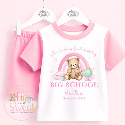 Personalised Starting School Shorts &amp; T-shirt Set, Girls or Boys Big School Cotton Clothing Set, Tight-fitting, Starting School Morning Set