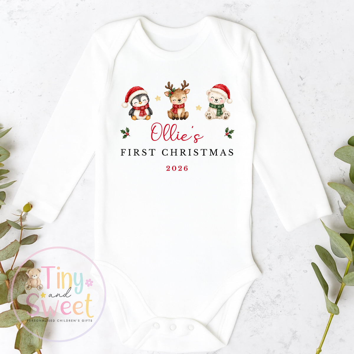 Personalised My First Christmas Bunny Sleepsuit, When I wake up it will be christmas, Babies 1st Christmas, New Baby first xmas