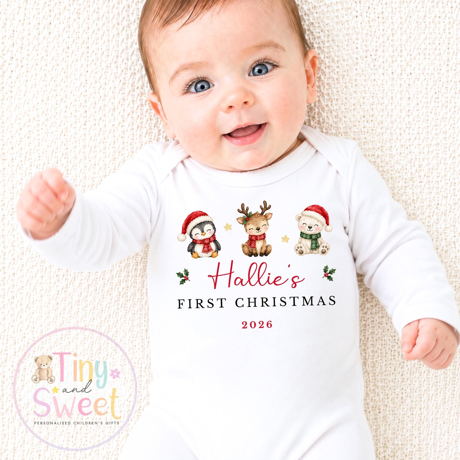Personalised My First Christmas Bunny Sleepsuit, When I wake up it will be christmas, Babies 1st Christmas, New Baby first xmas