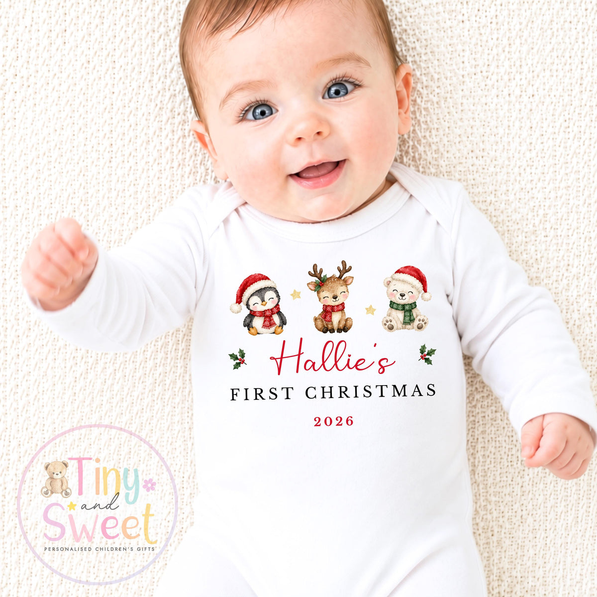 Personalised My First Christmas Bunny Sleepsuit, When I wake up it will be christmas, Babies 1st Christmas, New Baby first xmas