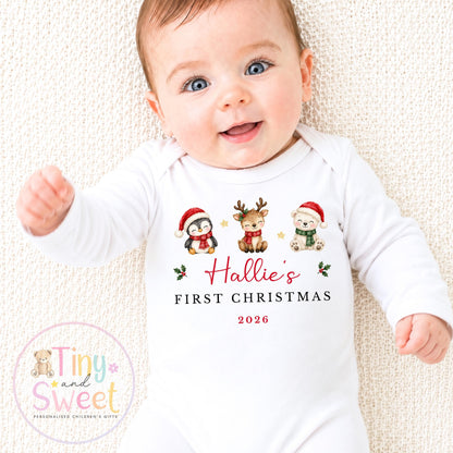 Personalised My First Christmas Bunny Sleepsuit, When I wake up it will be christmas, Babies 1st Christmas, New Baby first xmas