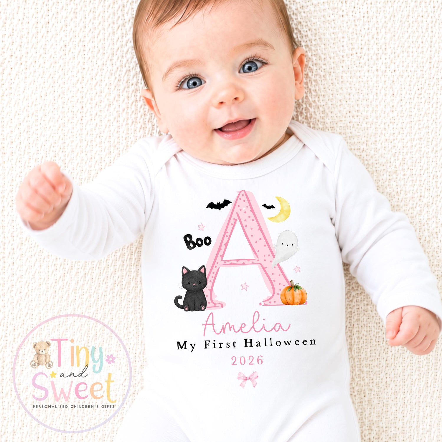 Personalised My First Halloween Sleepsuit – First Halloween –Baby’s 1st Halloween Outfit with Name – Custom Baby Grow – Halloween Baby Gift