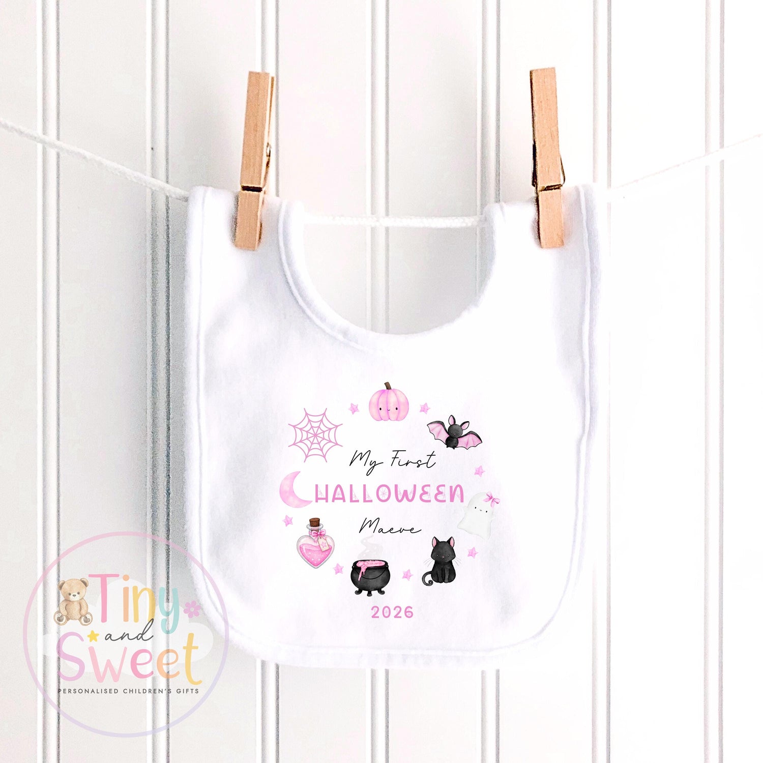 First Halloween Pink Wreath Personalised Sleepsuit