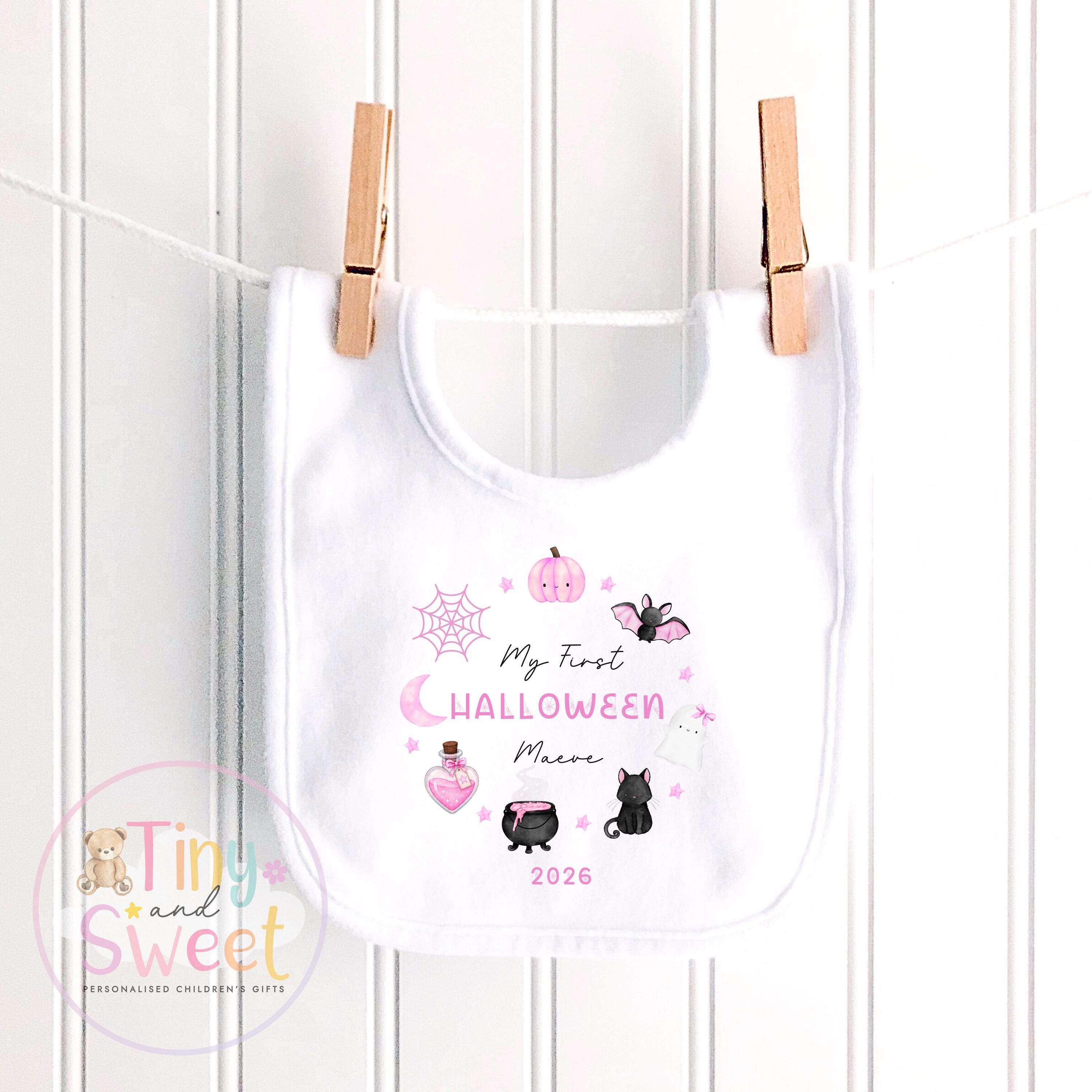 First Halloween Pink Wreath Personalised Sleepsuit