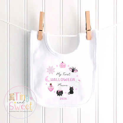 First Halloween Pink Wreath Personalised Sleepsuit