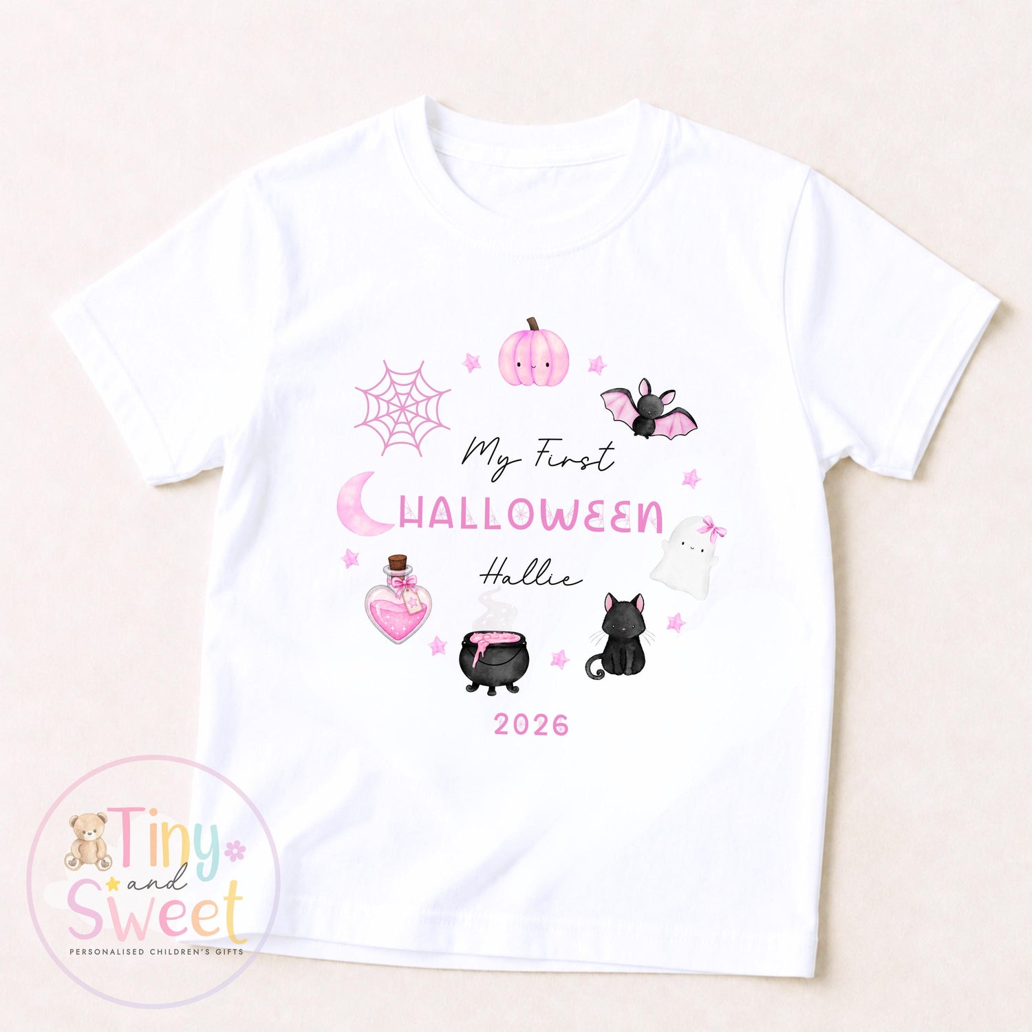 First Halloween Pink Wreath Personalised Sleepsuit