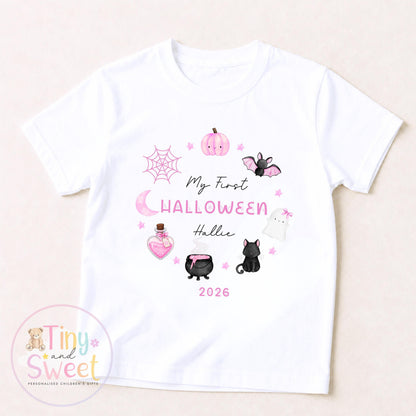 First Halloween Pink Wreath Personalised Sleepsuit