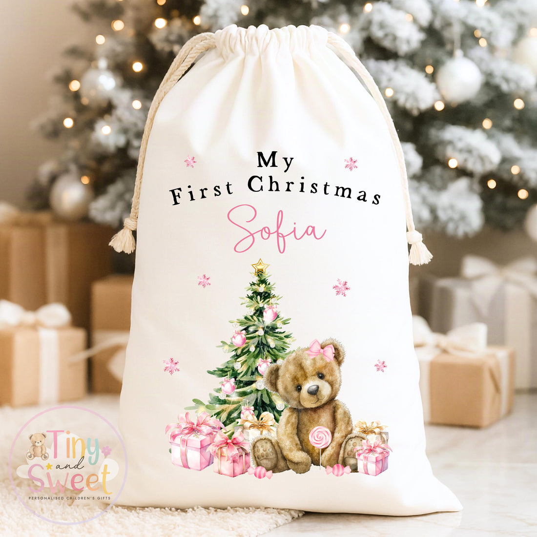 Blue Classic Teddy Personalised Christmas Sack