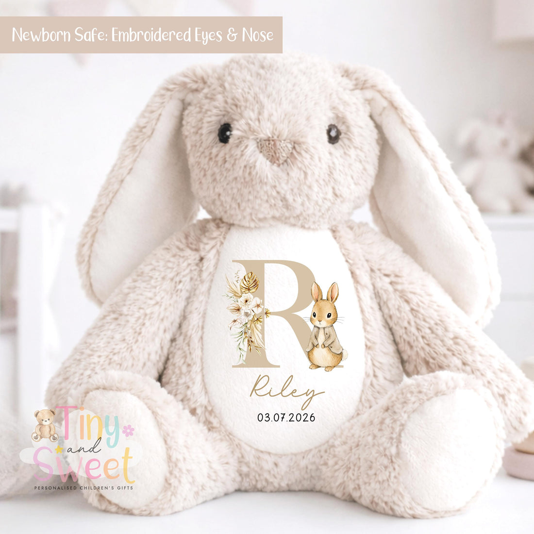Personalised New Baby soft Toy, New Birth Gift, New baby gift, Newborn Gift, Baby Keepsake, Baby shower gift, Birth stats, Teddy, Bunny
