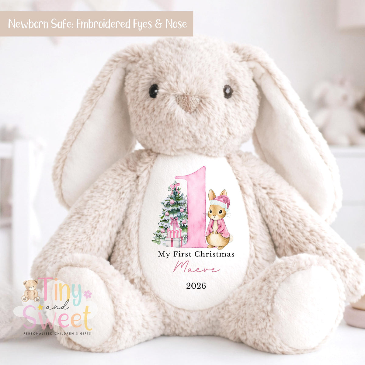 My First Christmas Bunny, Personalised Christmas Soft Toy, Baby’s First Christmas Soft Toy Gift, My First Christmas Keepsake, Christmas Bib