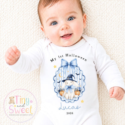 Personalised My First Halloween Sleepsuit – First Halloween –Baby’s 1st Halloween Outfit with Name – Custom Baby Grow – Halloween Baby Gift