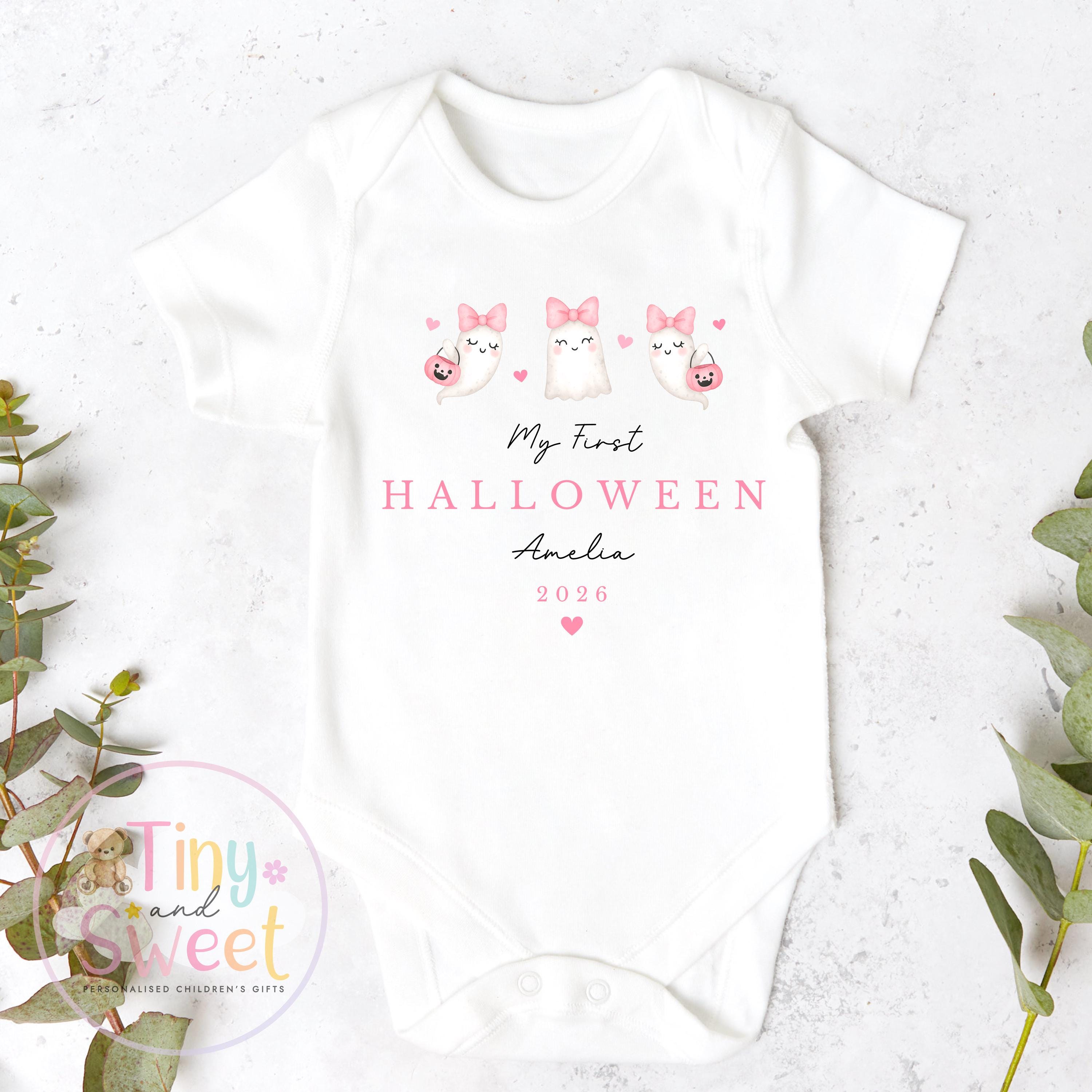 Pink Ghosts My First Halloween Personalised Sleepsuit