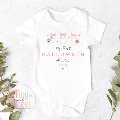 Pink Ghosts My First Halloween Personalised Sleepsuit