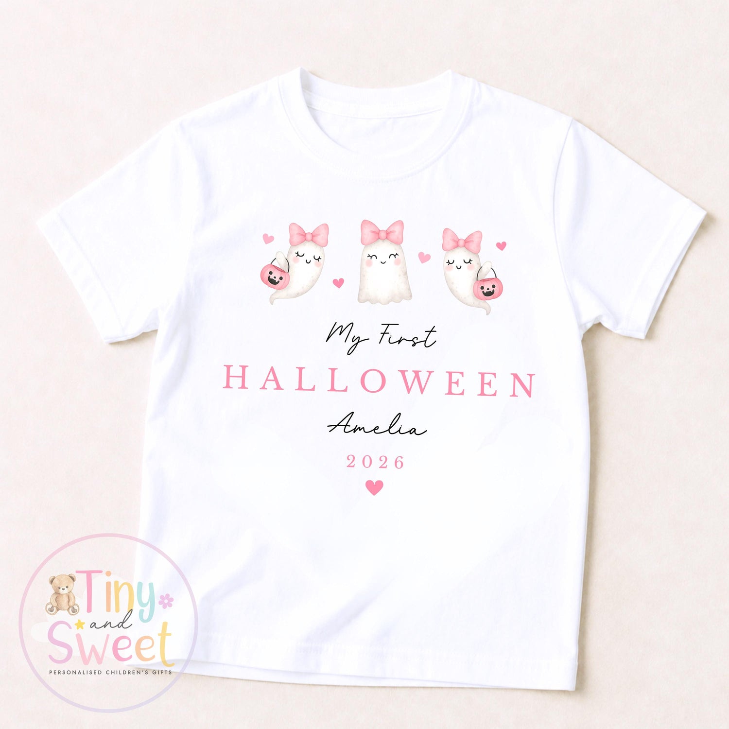 Pink Ghosts My First Halloween Personalised Sleepsuit