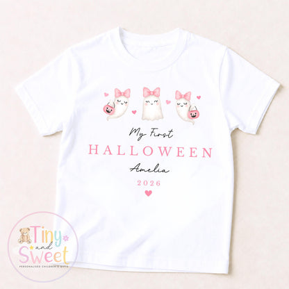 Pink Ghosts My First Halloween Personalised Sleepsuit