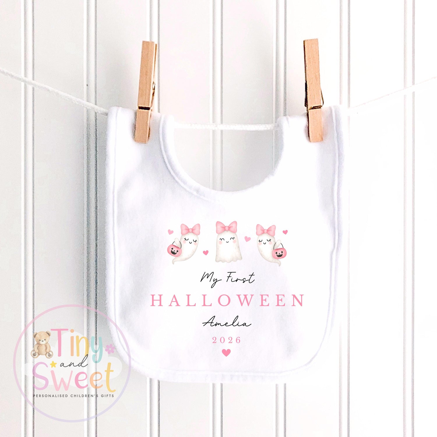 Pink Ghosts My First Halloween Personalised Sleepsuit