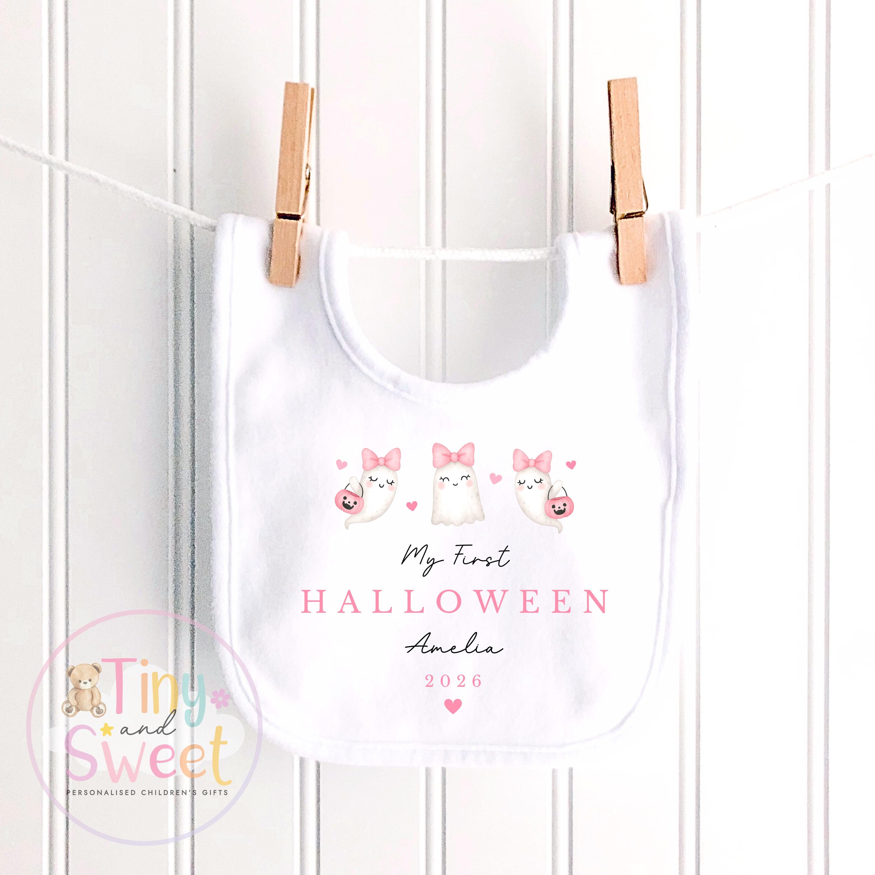 Pink Ghosts My First Halloween Personalised Sleepsuit