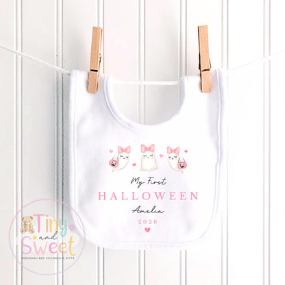 Pink Ghosts My First Halloween Personalised Sleepsuit