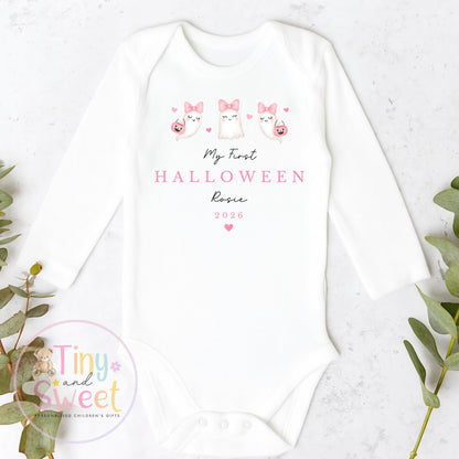 Pink Ghosts My First Halloween Personalised Sleepsuit