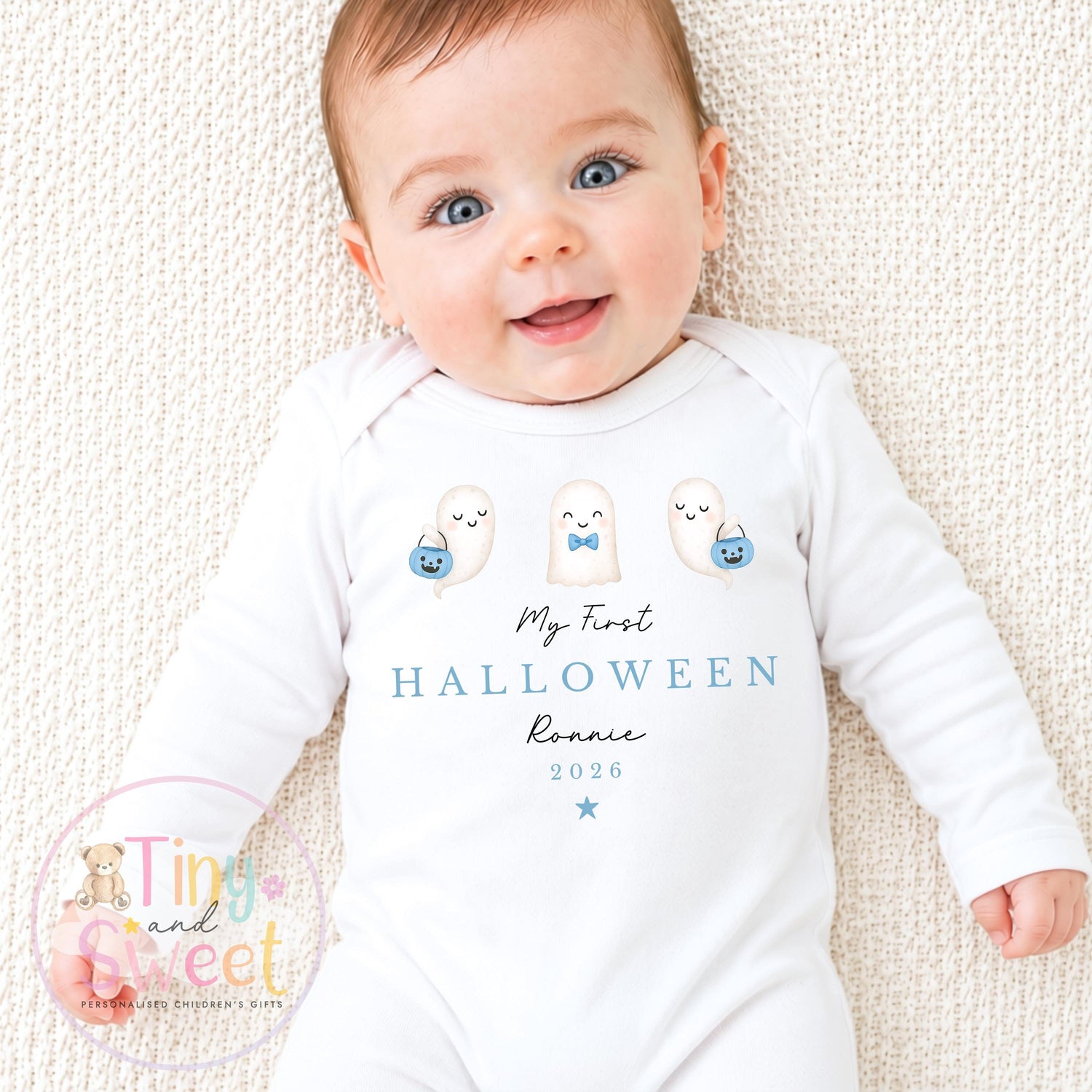 Pink Ghosts My First Halloween Personalised Sleepsuit