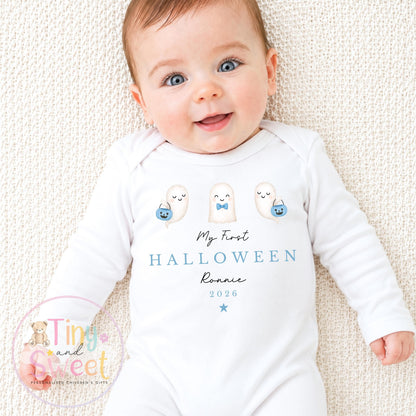 Pink Ghosts My First Halloween Personalised Sleepsuit