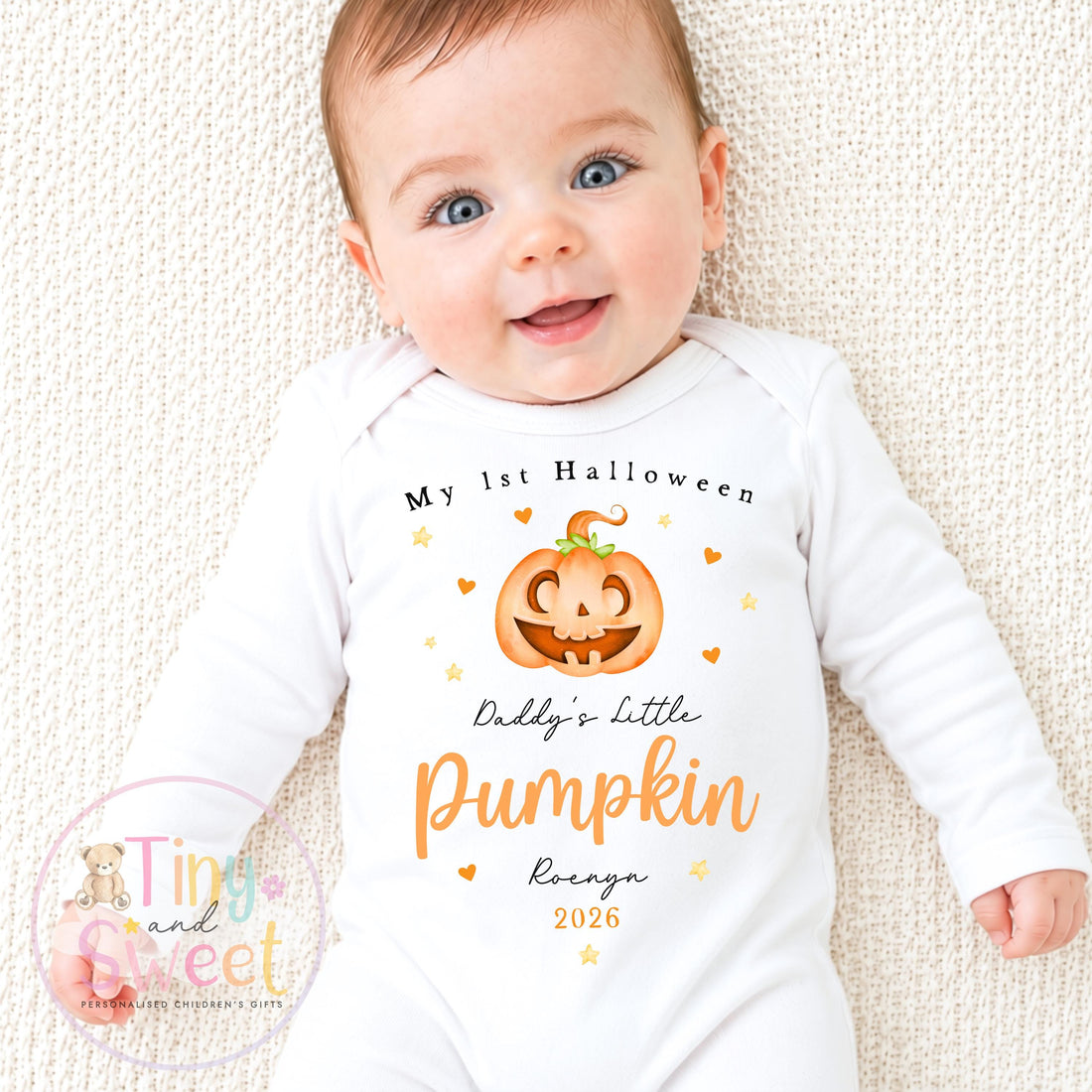 Personalised First Halloween Baby Sleepsuit, Little Pumpkin Babygrow, Halloween Gift For New Baby, Halloween 2026