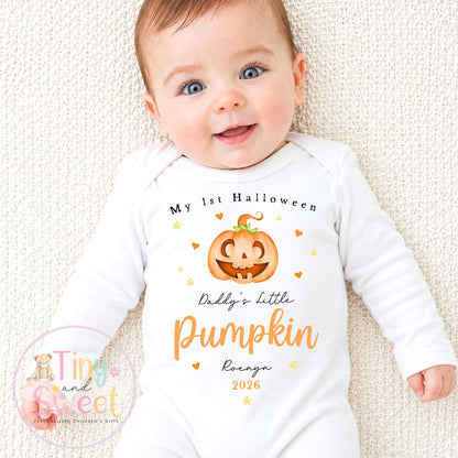 Personalised First Halloween Baby Sleepsuit, Little Pumpkin Babygrow, Halloween Gift For New Baby, Halloween 2026