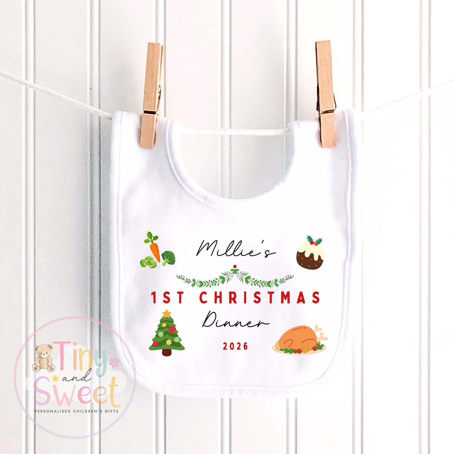 First Christmas Dinner Personalised Bib