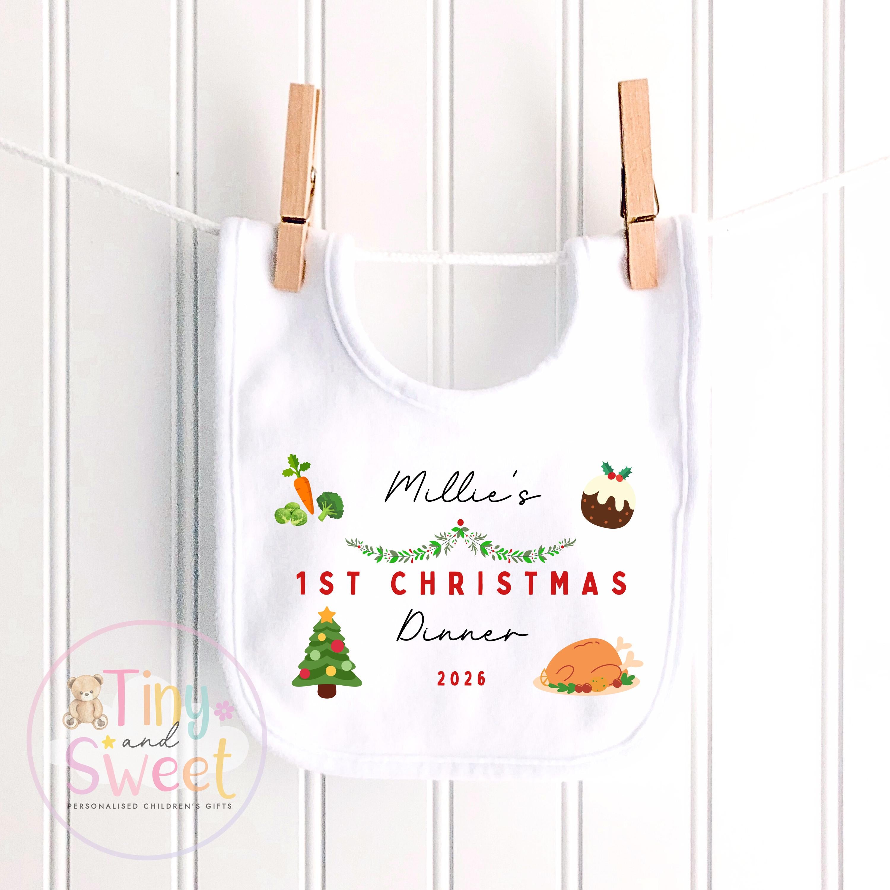 First Christmas Dinner Personalised Bib