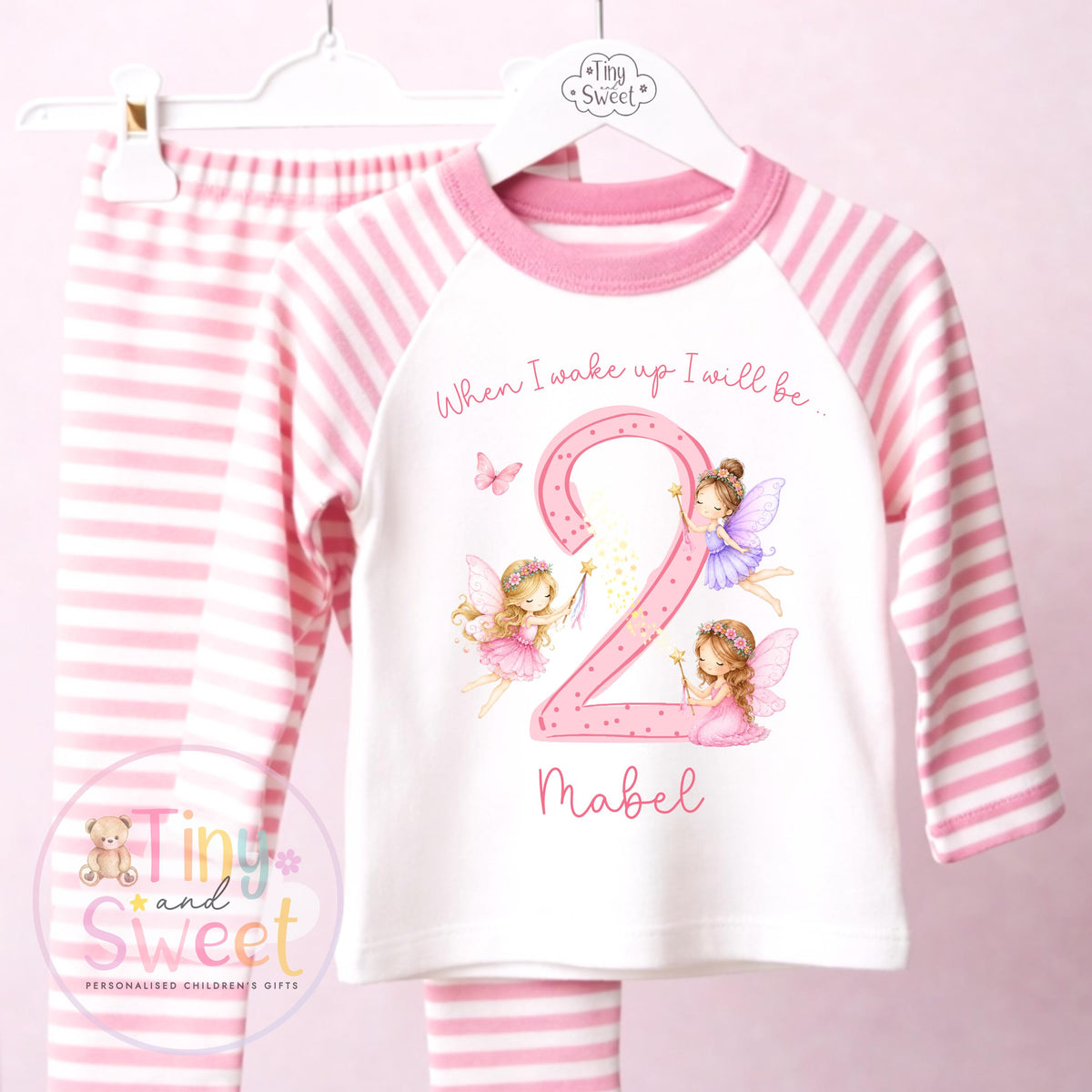 Personalised Pink Any Age Themed Birthday Girls Stripe Long Set, Girl Birthday Cotton Clothing Set, Birthday Morning Set