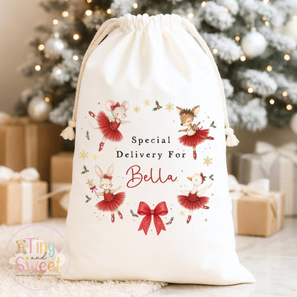 Personalised Christmas Sack, Red Mouse Ballerina Sack, Nutcracker First christmas sack, XL christmas sack, Ballet christmas sack, Unisex