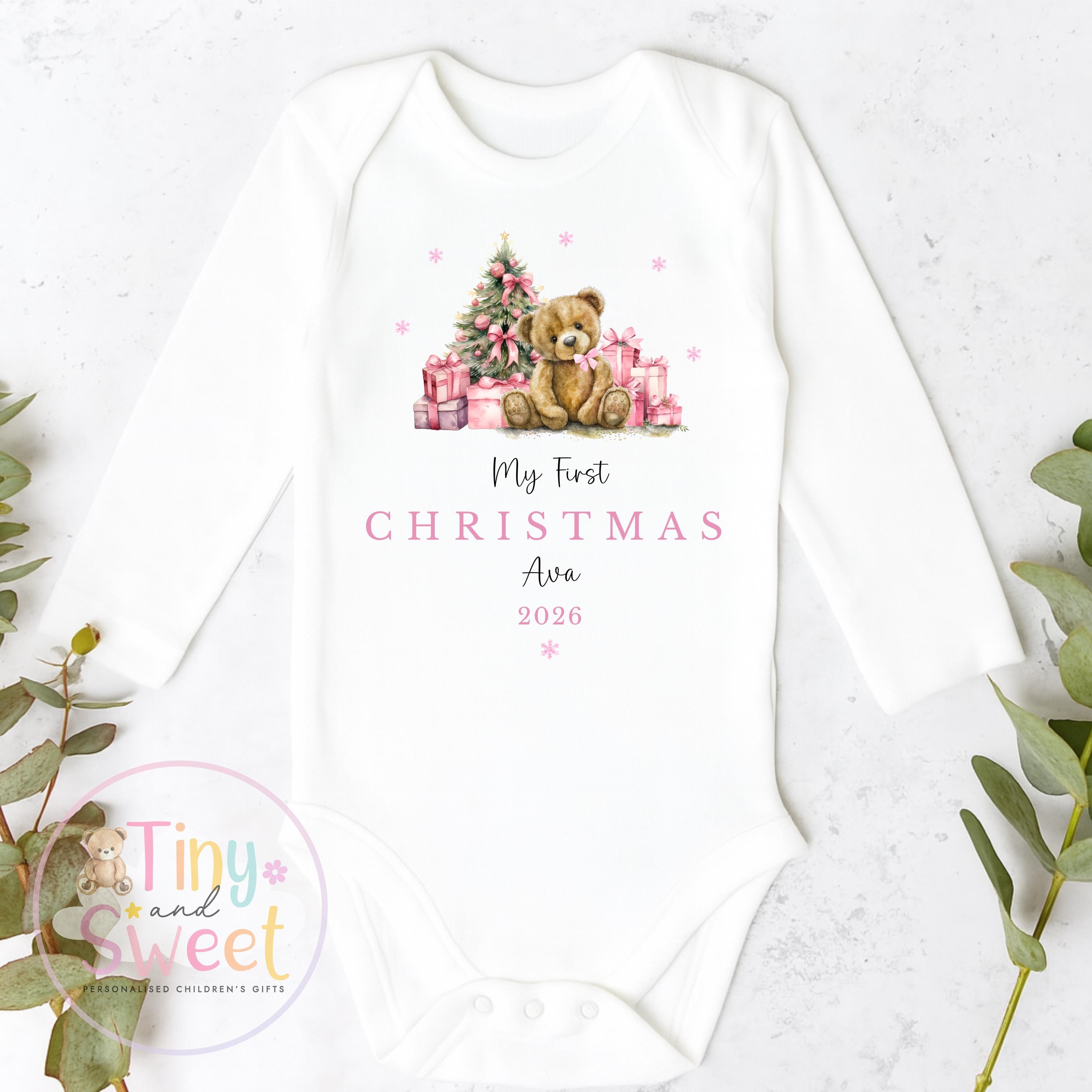Personalised Babies First Christmas Sleepsuit, Babies 1st Xmas Gift Idea, Pyjamas, 1st Xmas Babygrow, Christmas Outfit for baby, Teddy