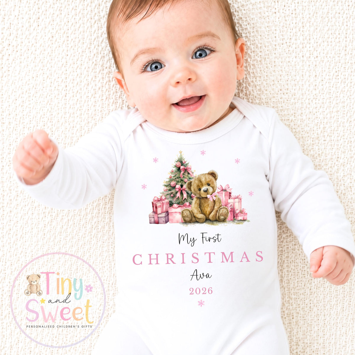 Personalised Babies First Christmas Sleepsuit, Babies 1st Xmas Gift Idea, Pyjamas, 1st Xmas Babygrow, Christmas Outfit for baby, Teddy