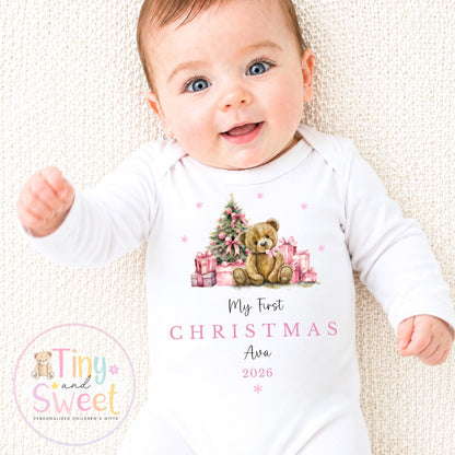 Personalised Babies First Christmas Sleepsuit, Babies 1st Xmas Gift Idea, Pyjamas, 1st Xmas Babygrow, Christmas Outfit for baby, Teddy