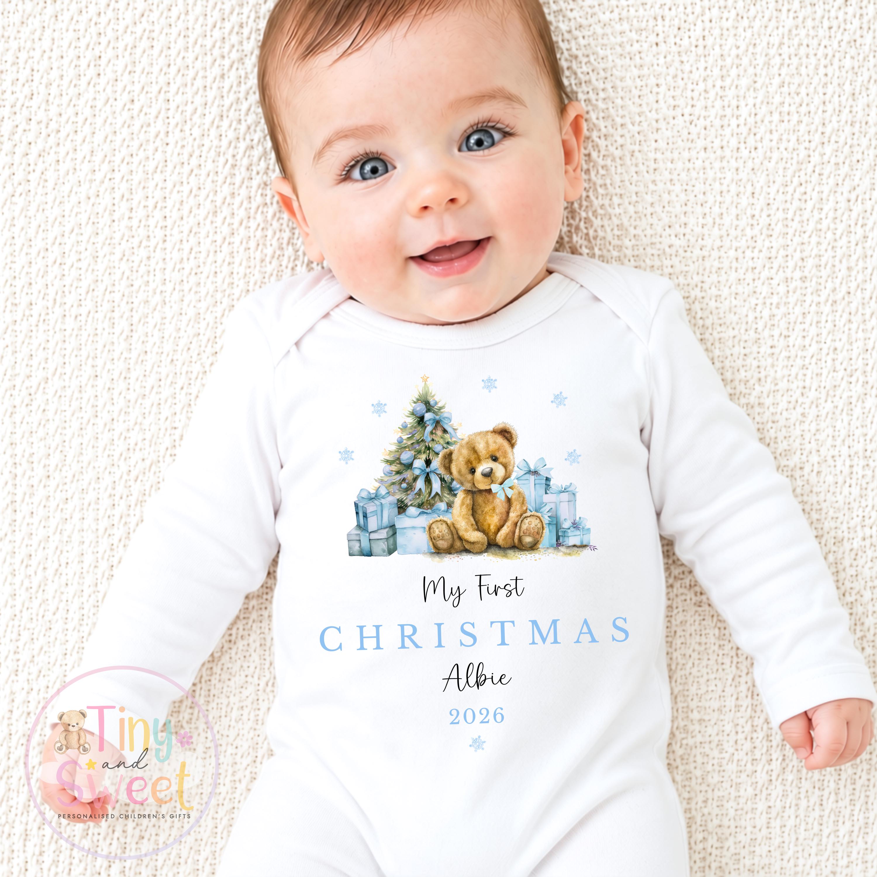Personalised Babies First Christmas Sleepsuit, Babies 1st Xmas Gift Idea, Pyjamas, 1st Xmas Babygrow, Christmas Outfit for baby, Teddy