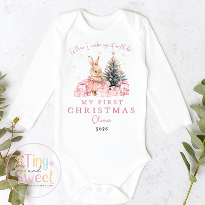 Personalised My First Christmas Ballerina Bunny Sleepsuit, When I wake up it will be christmas, Babies 1st Christmas, New Baby first xmas