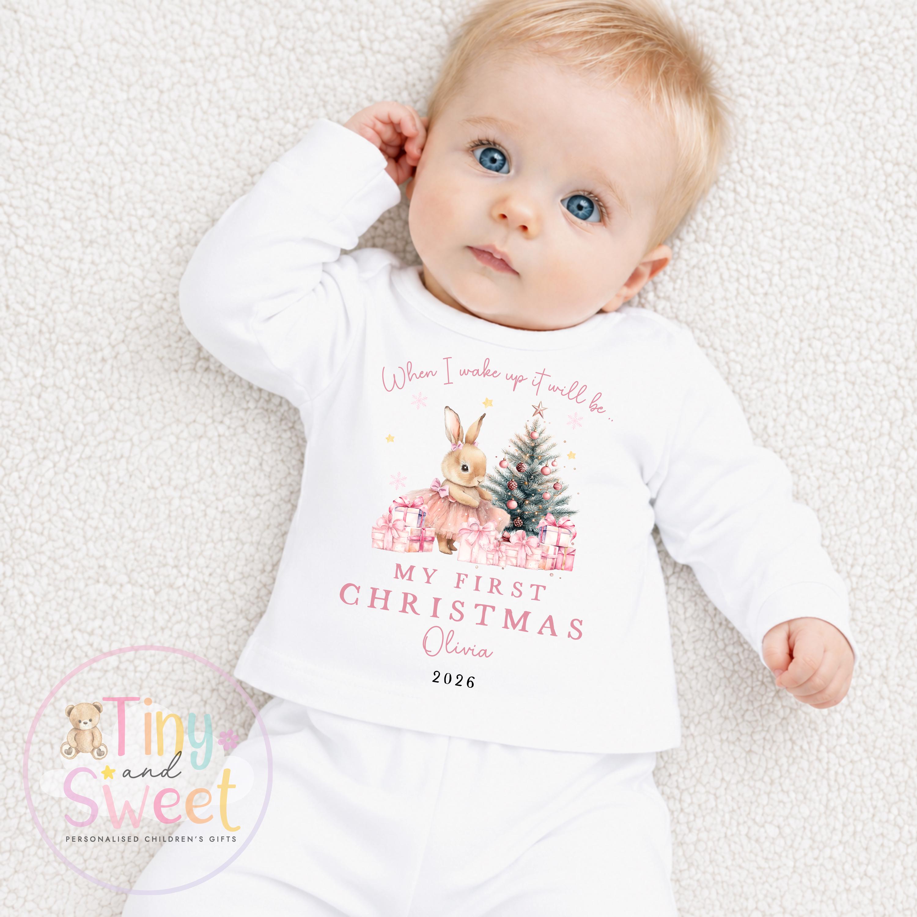 Personalised My First Christmas Ballerina Bunny Sleepsuit, When I wake up it will be christmas, Babies 1st Christmas, New Baby first xmas