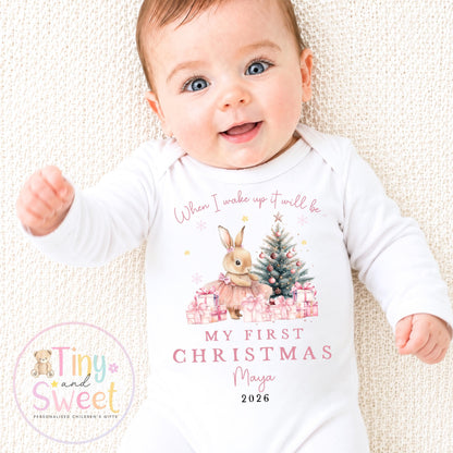Personalised My First Christmas Ballerina Bunny Sleepsuit, When I wake up it will be christmas, Babies 1st Christmas, New Baby first xmas
