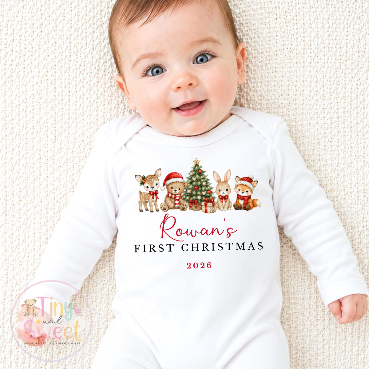 Personalised My First Christmas Bunny Sleepsuit, When I wake up it will be christmas, Babies 1st Christmas, New Baby first xmas