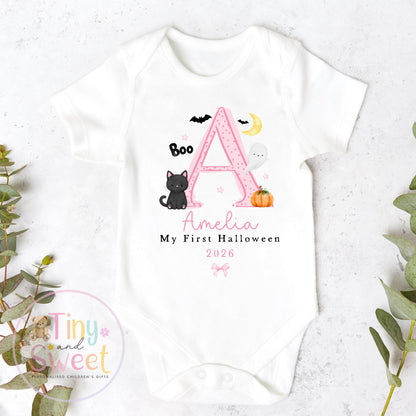 Personalised My First Halloween Sleepsuit – First Halloween –Baby’s 1st Halloween Outfit with Name – Custom Baby Grow – Halloween Baby Gift