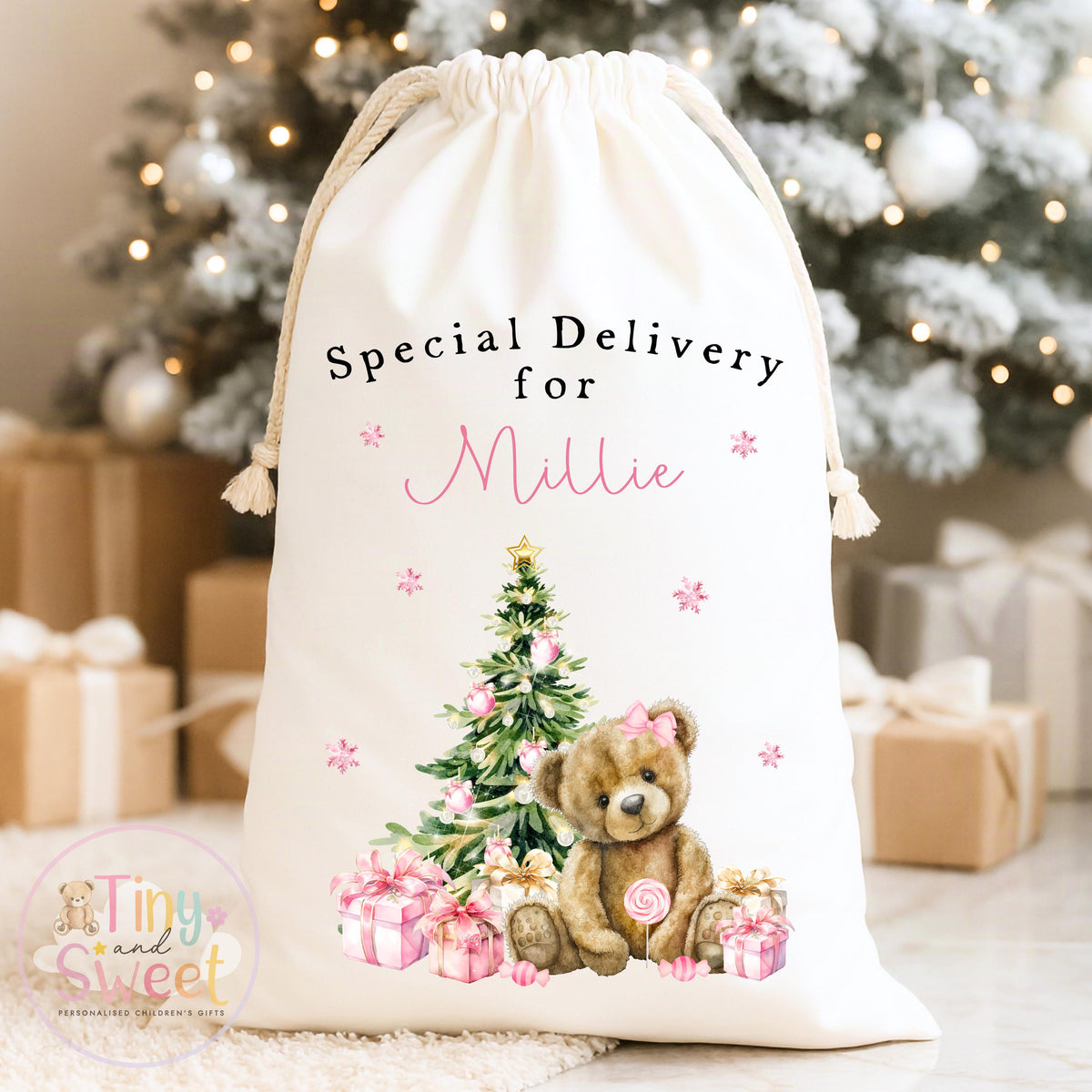 Blue Classic Teddy Personalised Christmas Sack