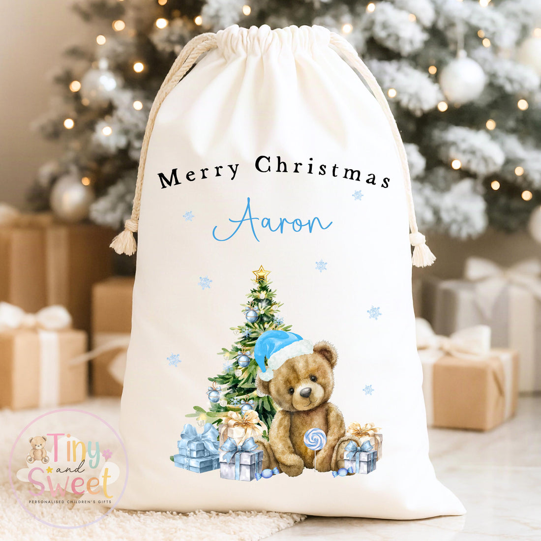 Pink Classic Teddy Personalised Christmas Sack