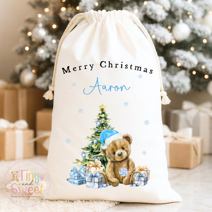 Pink Classic Teddy Personalised Christmas Sack