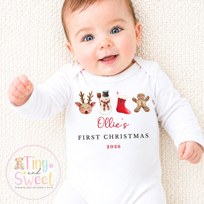 First Christmas Santa Medley Red Stripe Personalised Sleepsuit