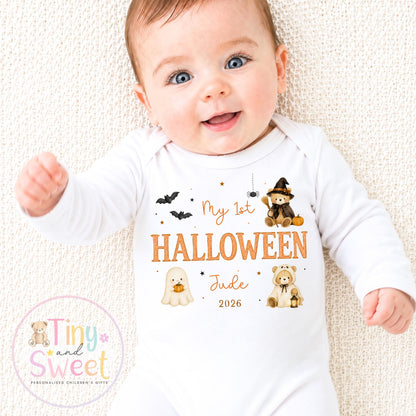 Personalised First Halloween Sleepsuit, Baby Halloween Outfit, Halloween Newborn Gift, First Halloween Babygrow, 1st Halloween Baby Gift