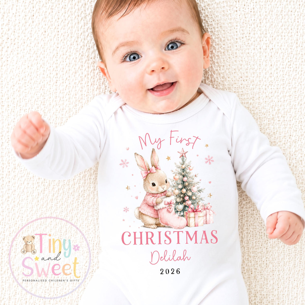Personalised Babies First Christmas Sleepsuit, Babies 1st Xmas Gift Idea, Pyjamas, 1st Xmas Babygrow, Christmas Outfit for baby, Teddy