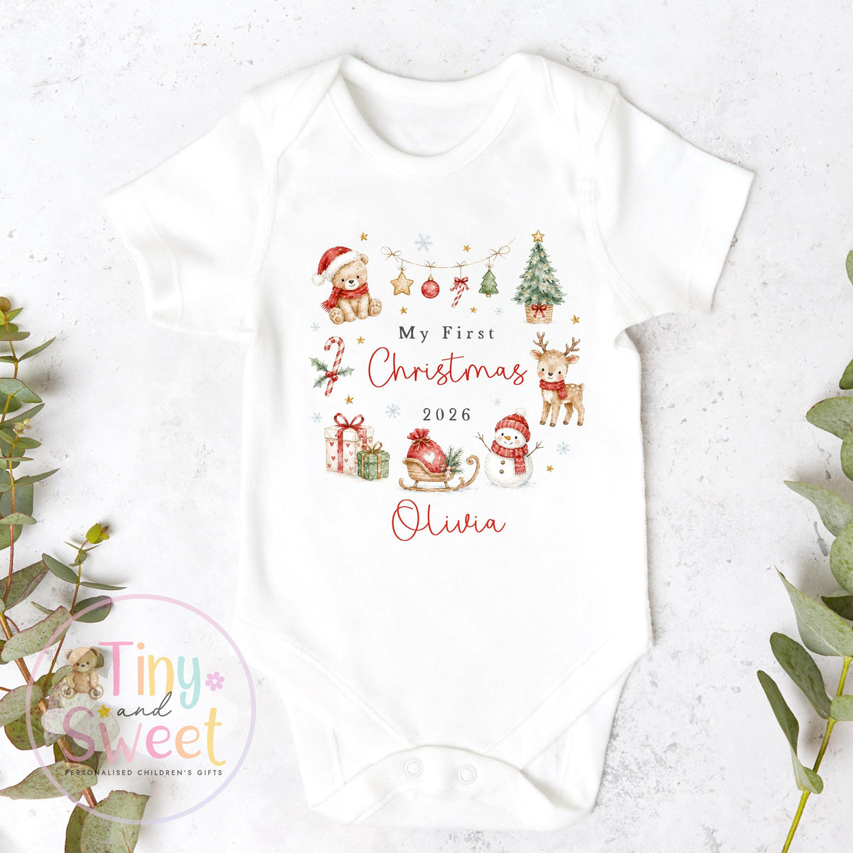 First Christmas Baby Grow , My First Christmas, Custom Name Sleepsuit, Baby’s First Christmas, Personalised Christmas Baby Outfit