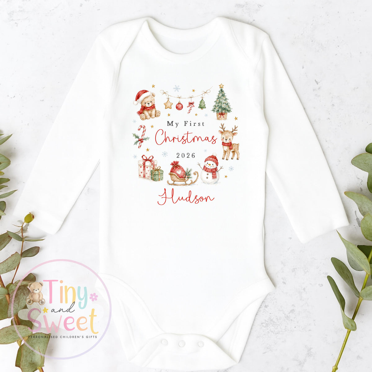 First Christmas Baby Grow , My First Christmas, Custom Name Sleepsuit, Baby’s First Christmas, Personalised Christmas Baby Outfit